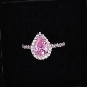 Radiant Ice Cut Pink Teardrop 925 Silver Engagement Ring